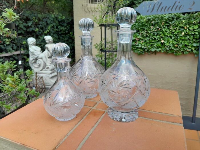 A Set of  Three Neman Cut Crystal Decanters - Image 5