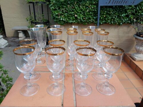 A Set of Twenty-One (21) Gilt Rimmed Various Sized Drinking Glasses
