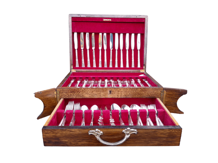 A 115 Piece Sheffield Silver Plate Angora Twelve Place Cutlery Set Comprising  of One Hundred and Fifteen (115) Pieces in a Canteen