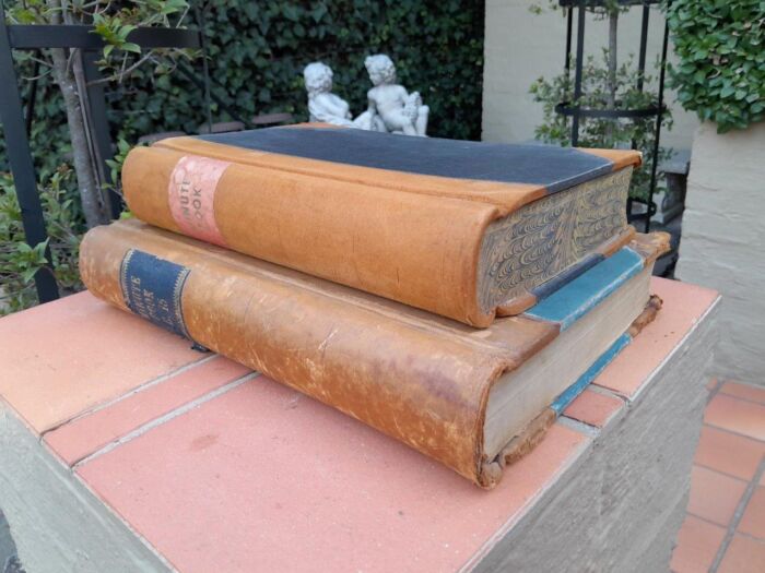 An Antique Set of Two Large Decorative Leger and Minute Books with Leather. - Image 5