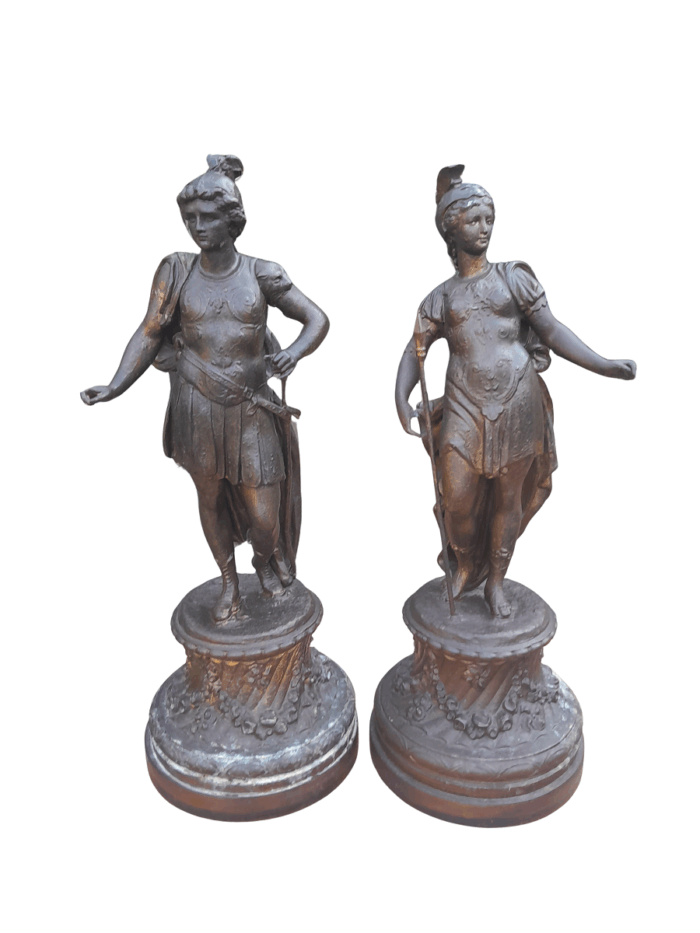 A Pair of 19th Century Patinated Spelter Roman Figures