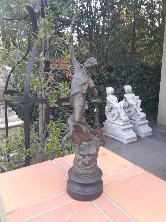 An Early 20th Century French Patinated Spelter Figurine on Wooden Base - Image 6