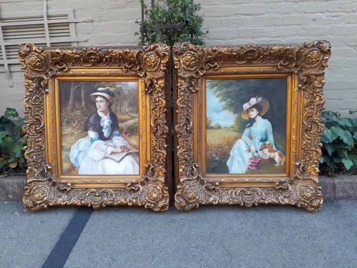 A Pair Oil Panting Of Ladies In Gilded Ornate Frames  Signed - Image 2