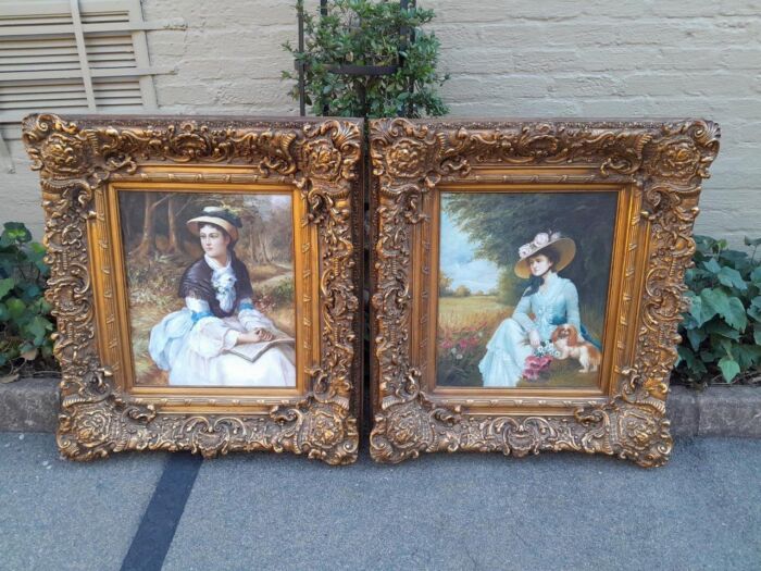 A Pair Oil Panting Of Ladies In Gilded Ornate Frames  Signed - Image 3