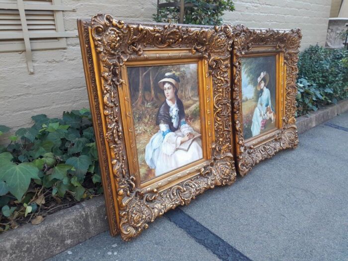 A Pair Oil Panting Of Ladies In Gilded Ornate Frames  Signed - Image 4