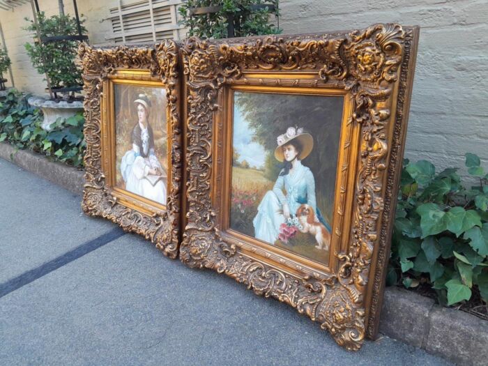 A Pair Oil Panting Of Ladies In Gilded Ornate Frames  Signed - Image 5