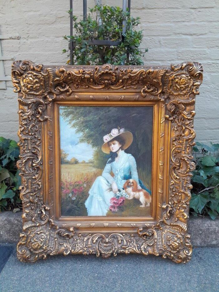 A Pair Oil Panting Of Ladies In Gilded Ornate Frames  Signed - Image 6