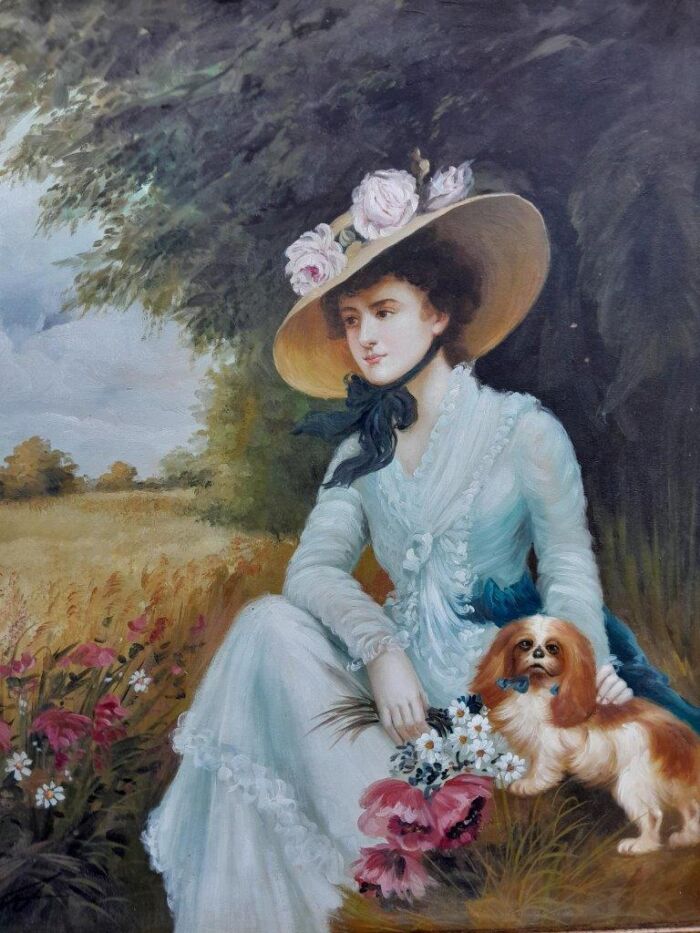 A Pair Oil Panting Of Ladies In Gilded Ornate Frames  Signed - Image 7