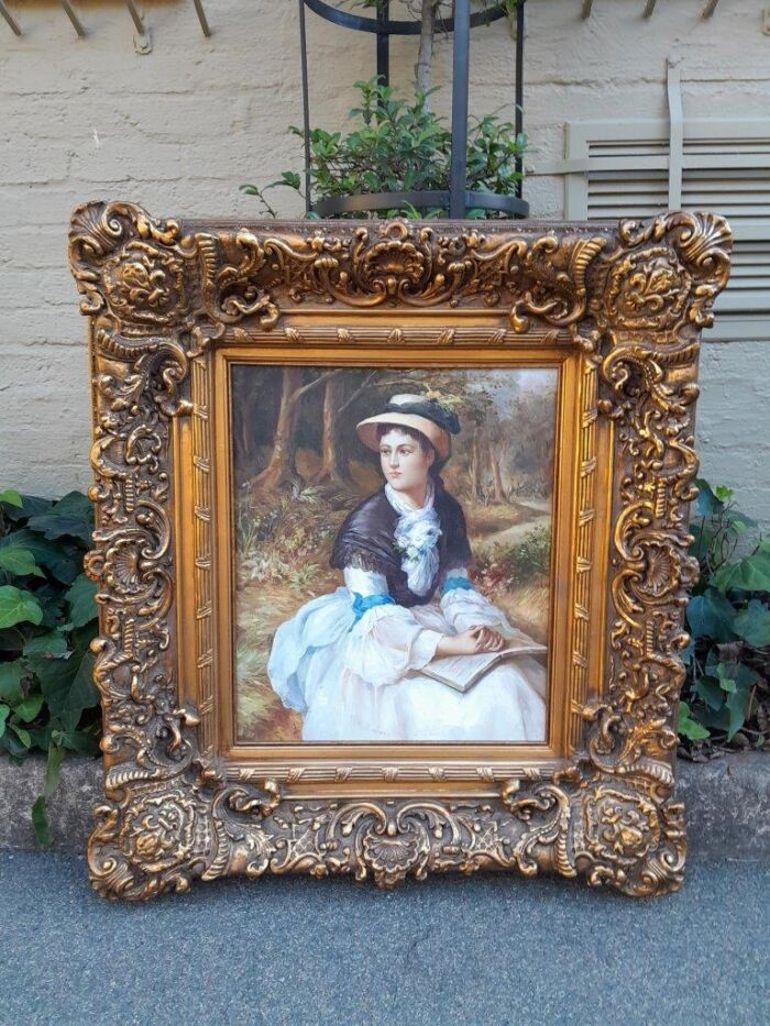 A Pair Oil Panting Of Ladies In Gilded Ornate Frames  Signed - Image 8