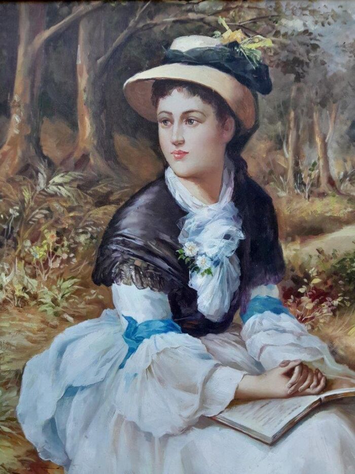A Pair Oil Panting Of Ladies In Gilded Ornate Frames  Signed - Image 9