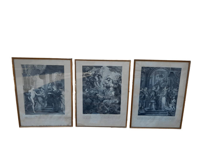 A Antique French Set Of Three Engravings Signed On The Plates
