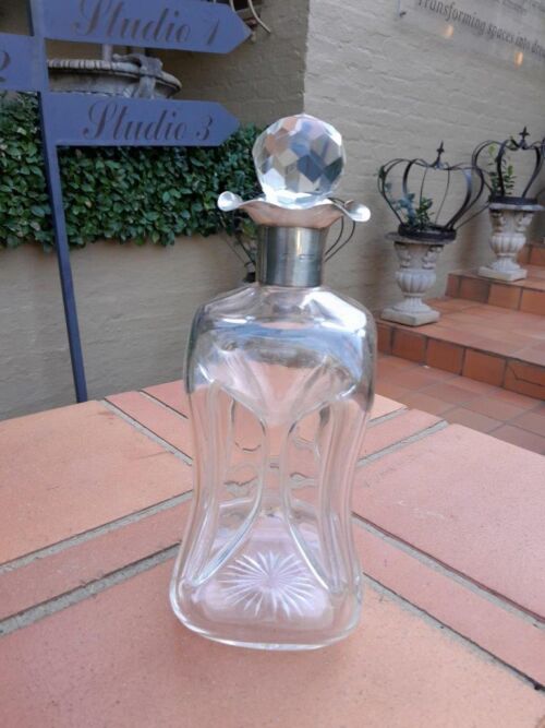 A Late 19th Century English Victorian Glug-Glug Decanter With Silver Collar