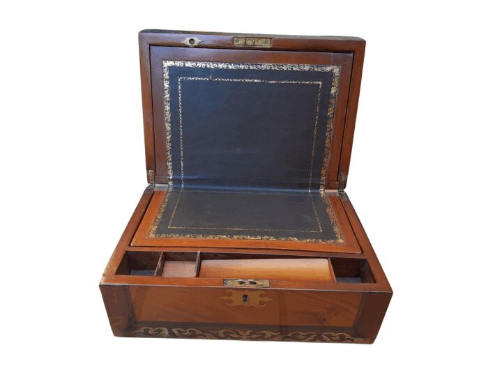 Early 19th Century Regency Mahogany And Rosewood And Brass Writing Slope With Gilt Leather Tooled Inner