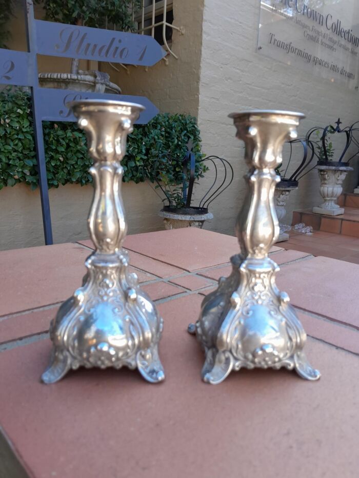 A Pair Of Sterling Silver Rococo Style Candlesticks In The Rococo Style Dimensions 16cm ( 187 Grams Silver)