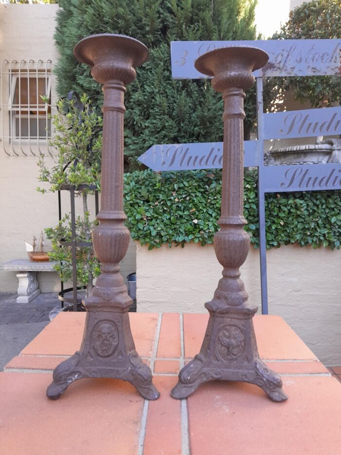 A Pair Of  French Cast Iron Candle Holders - Image 2