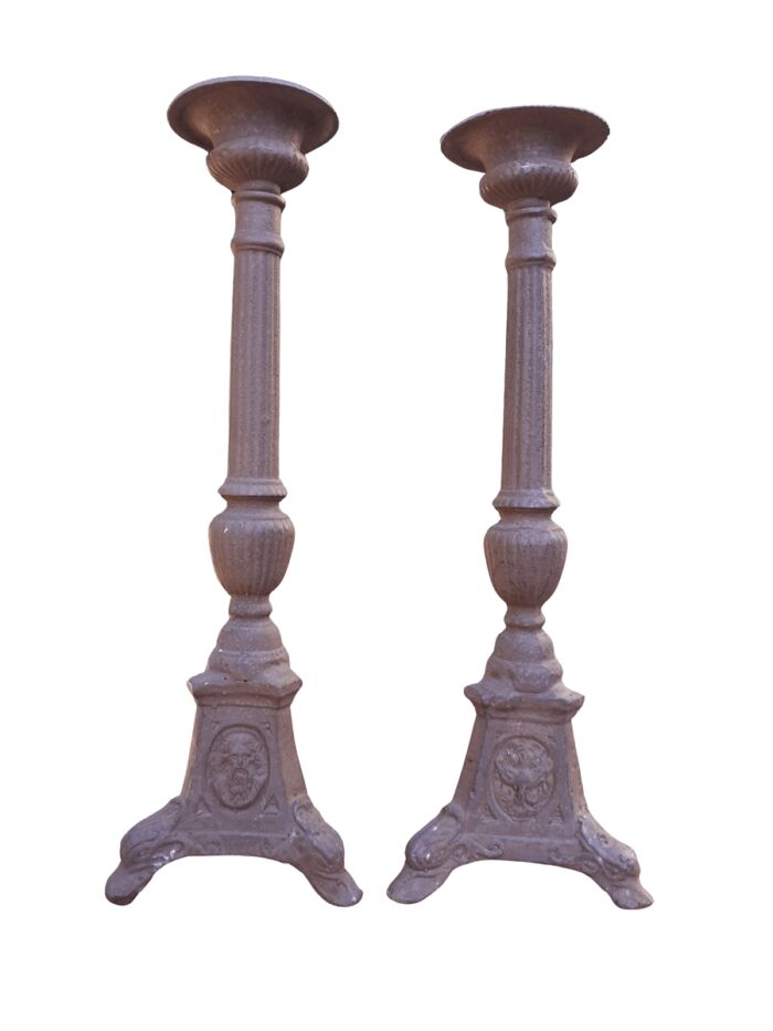 A Pair Of  French Cast Iron Candle Holders