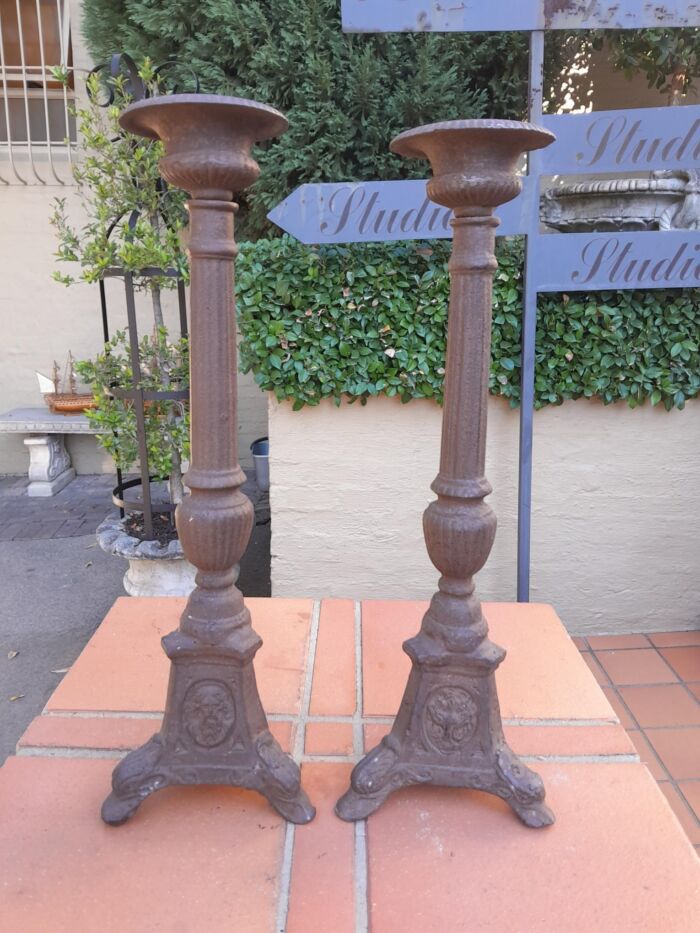 A Pair Of  French Cast Iron Candle Holders - Image 3