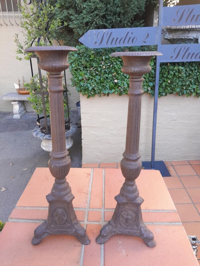 A Pair Of  French Cast Iron Candle Holders - Image 4