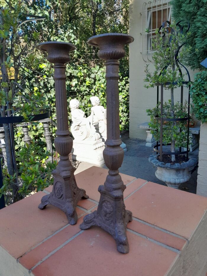 A Pair Of  French Cast Iron Candle Holders - Image 5