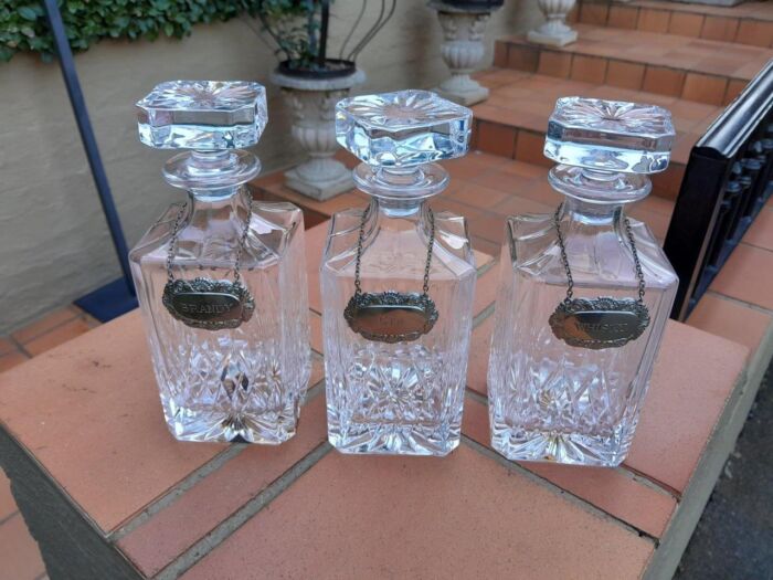 A Set Of Three Cut Glass Decanters With Labels (Whisky, Gin And  Brandy) - Image 4