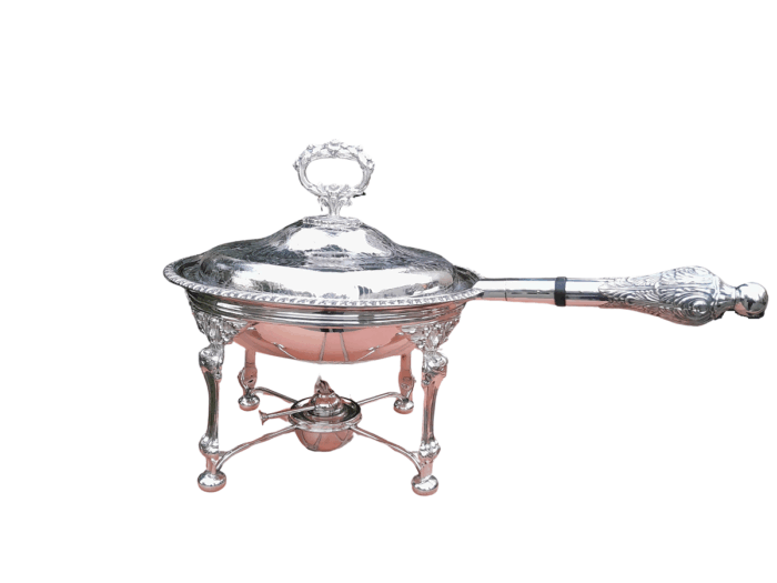 A 19th Century Silver-Plated Chafing Dish with Handle on Stand with Burner
