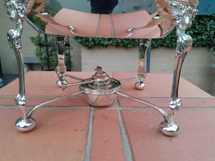 A 19th Century Silver-Plated Chafing Dish with Handle on Stand with Burner - Image 5