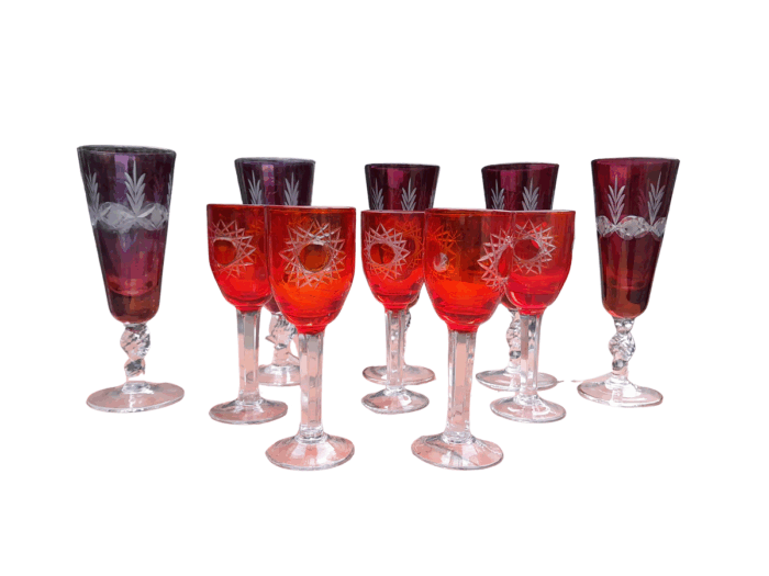 A 20th Century Collection Of Eleven Bohemian Cut Crystal Champagne And Sherry Glasses