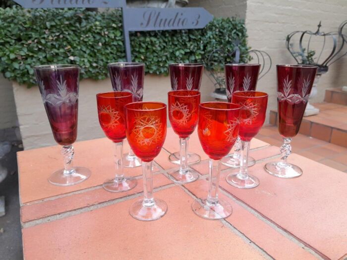 A 20th Century Collection Of Eleven Bohemian Cut Crystal Champagne And Sherry Glasses - Image 2
