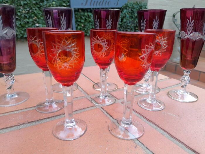 A 20th Century Collection Of Eleven Bohemian Cut Crystal Champagne And Sherry Glasses - Image 5
