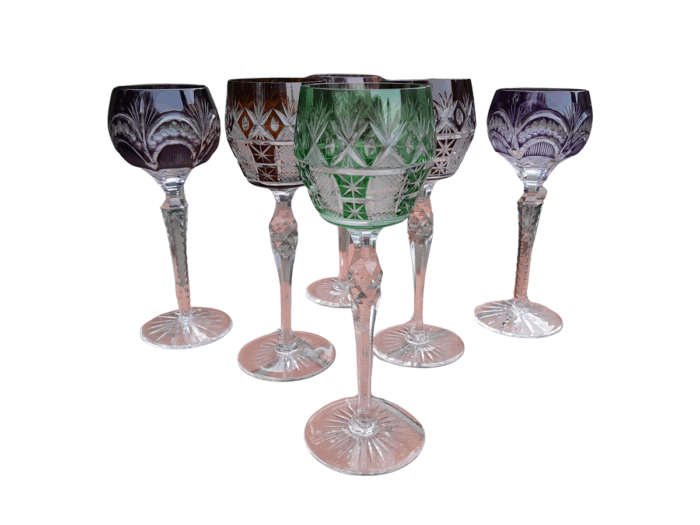 A 20th Century Collection Of  Six Bohemian Of Cut Crystal Wine  Gasses