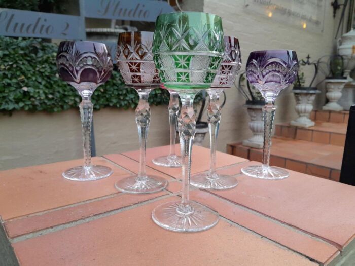 A 20th Century Collection Of  Six Bohemian Of Cut Crystal Wine  Gasses - Image 2