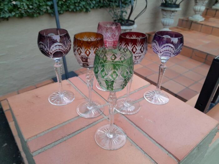 A 20th Century Collection Of  Six Bohemian Of Cut Crystal Wine  Gasses - Image 3