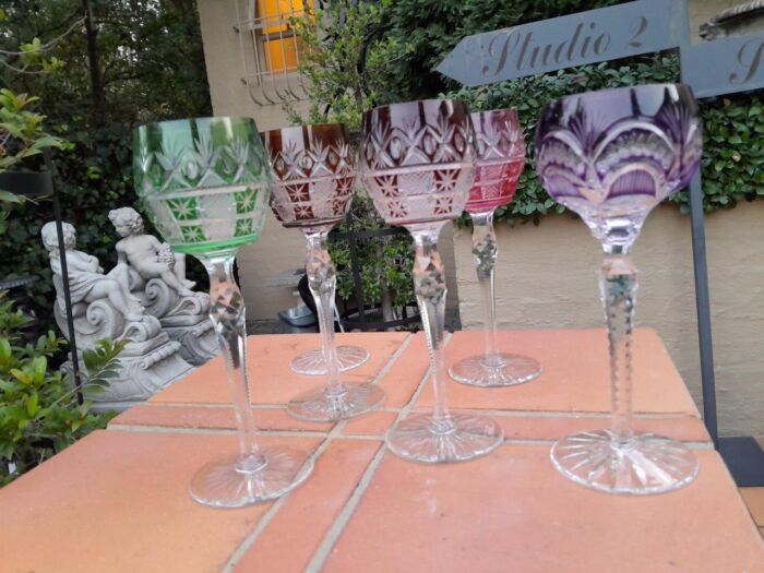 A 20th Century Collection Of  Six Bohemian Of Cut Crystal Wine  Gasses - Image 5