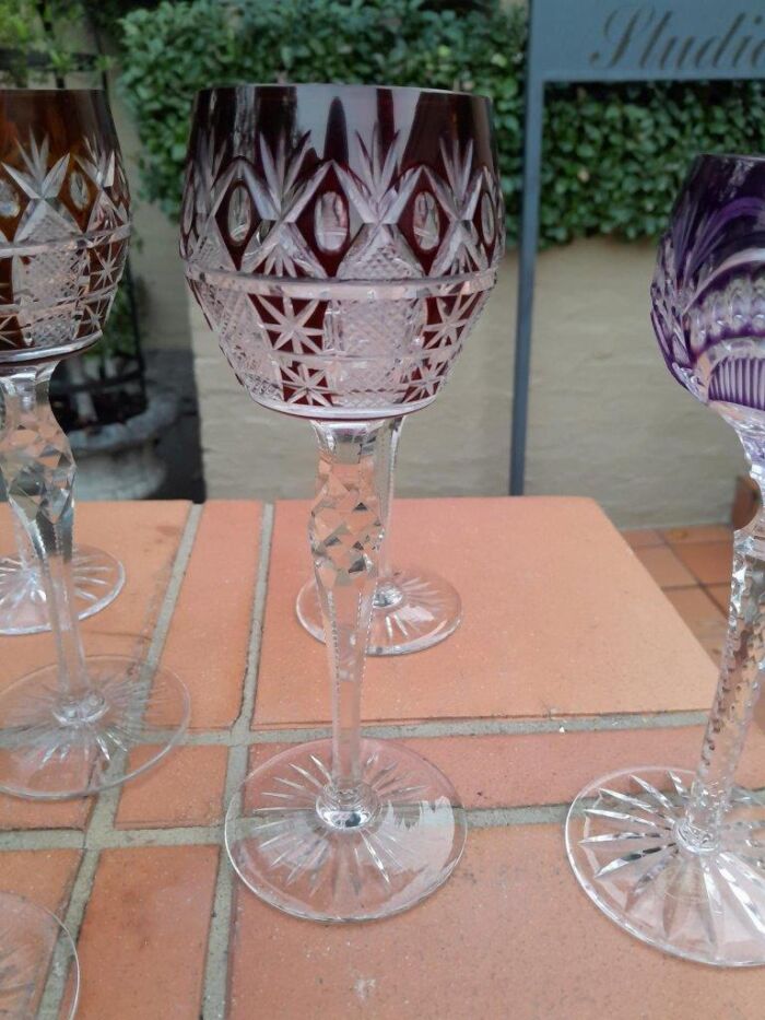 A 20th Century Collection Of  Six Bohemian Of Cut Crystal Wine  Gasses - Image 6