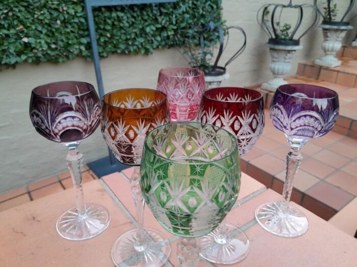 A 20th Century Collection Of  Six Bohemian Of Cut Crystal Wine  Gasses - Image 8