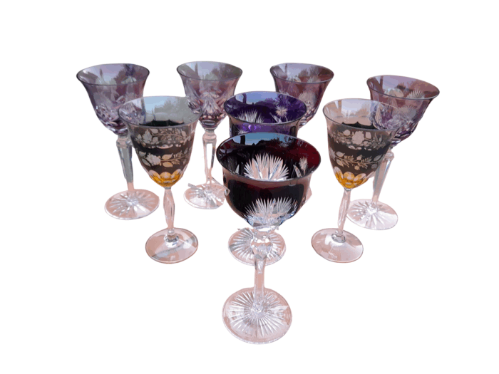 A 20th Century Collection Of Four Pairs Of Bohemian Cut Crystal Wine Glasses