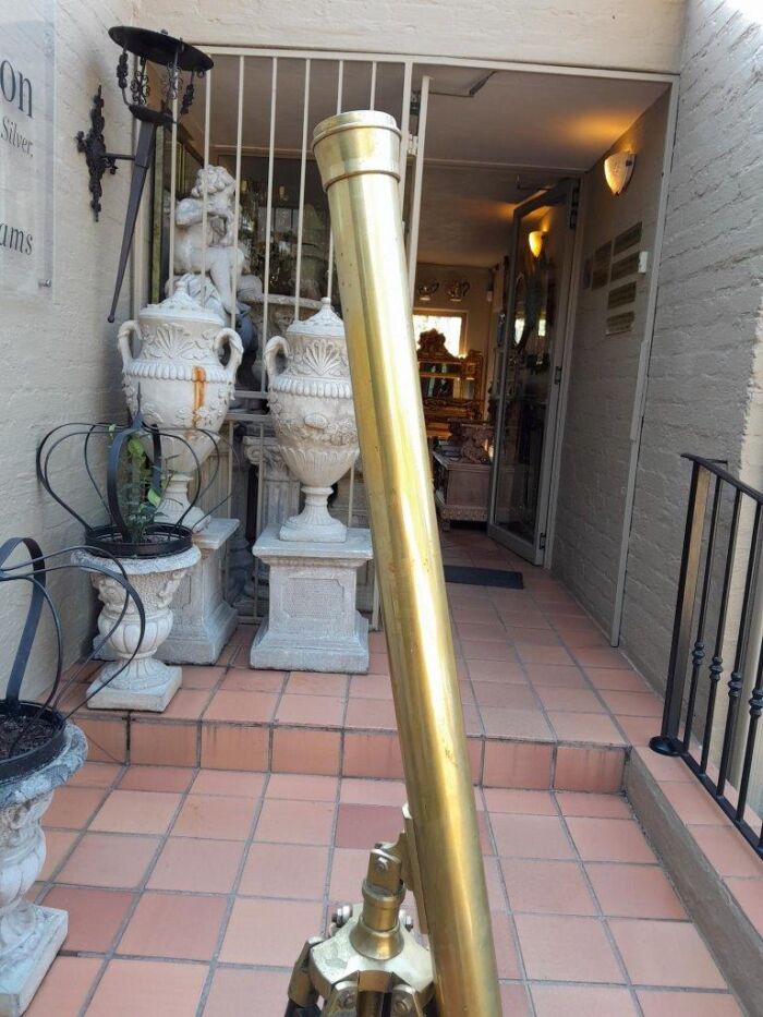 20th Century Antique Solid Brass Nautical Telescope On Wooden Tripod Legs - Image 6
