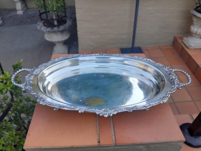 A 20thc EPNS Rococo Style Tray With Handles And On Four Feet - Image 3