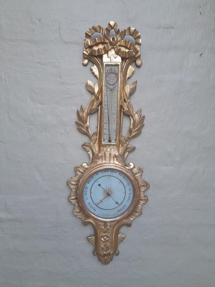 A Rare 18th Century French Paris Louis XVI Giltwood Barometer - Image 2