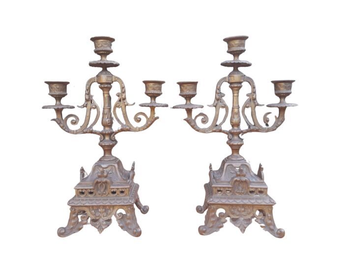 A 19th Century French Pair Of Brass Candle Holders