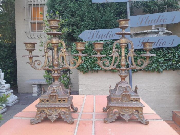 A 19th Century French Pair Of Brass Candle Holders - Image 2