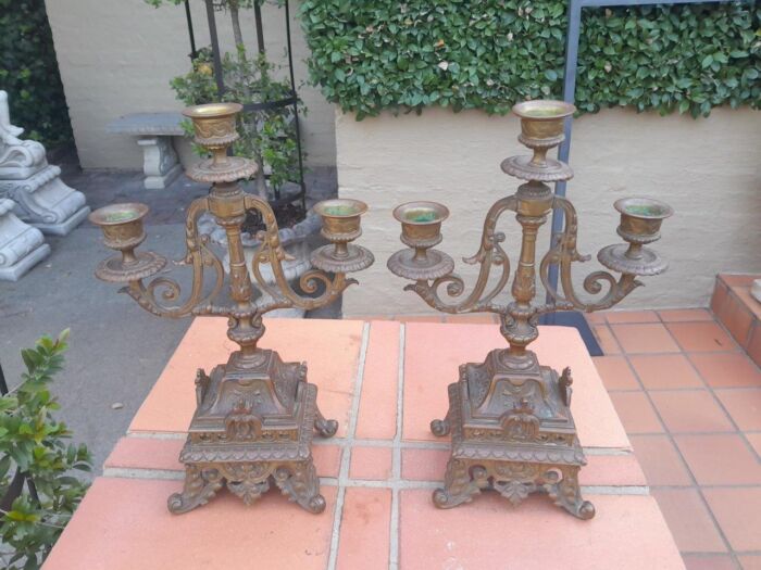 A 19th Century French Pair Of Brass Candle Holders - Image 3