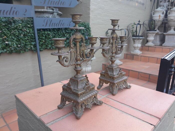 A 19th Century French Pair Of Brass Candle Holders - Image 4