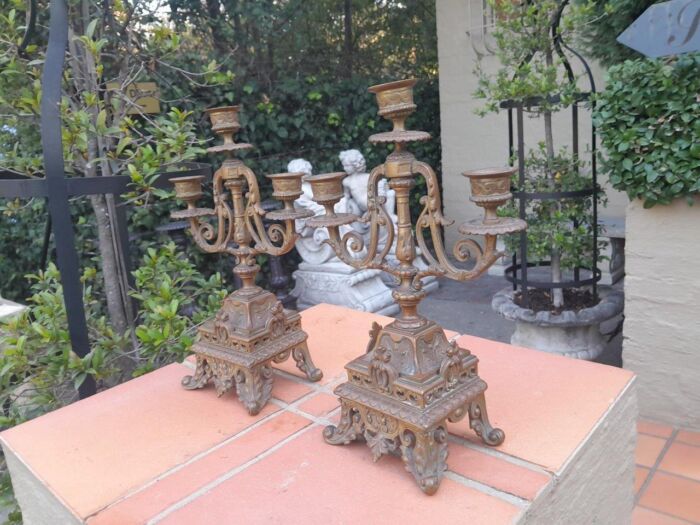 A 19th Century French Pair Of Brass Candle Holders - Image 5