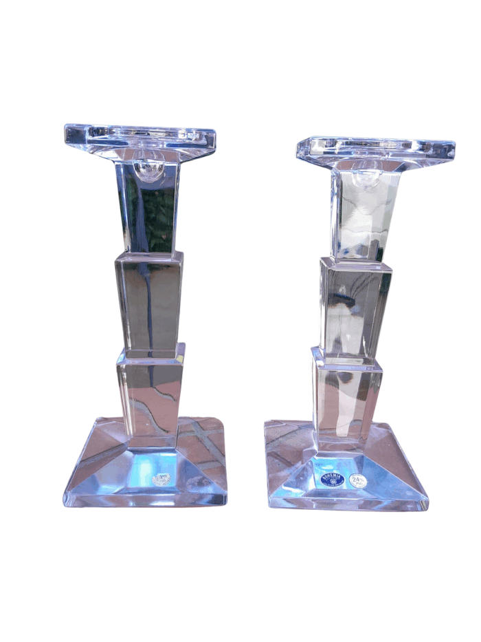 A Pair Of Crystal Bohemia Candle Holders / Sticks