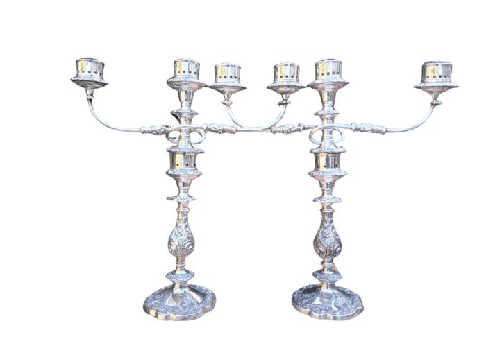 A 20th Century Pair Of Ornate Silver Plate Candelabras
