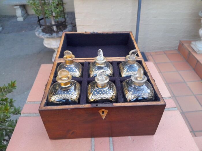 A 20th Century Decanter Velvet Lined Box With Six Decanters And Two Crystal Glasses - Image 2
