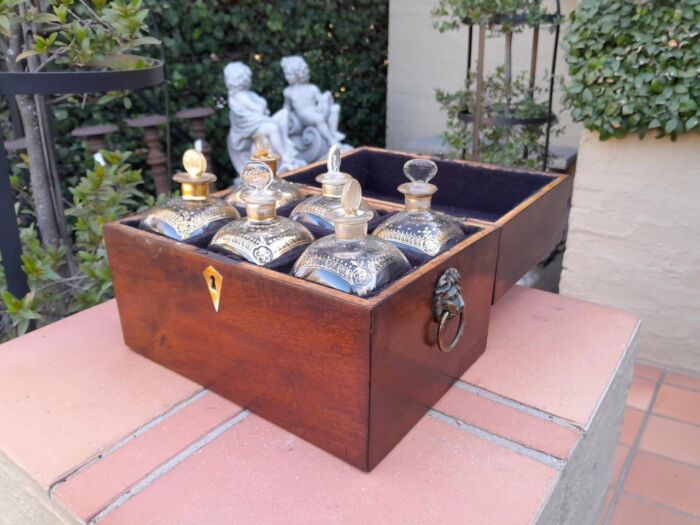 A 20th Century Decanter Velvet Lined Box With Six Decanters And Two Crystal Glasses - Image 4