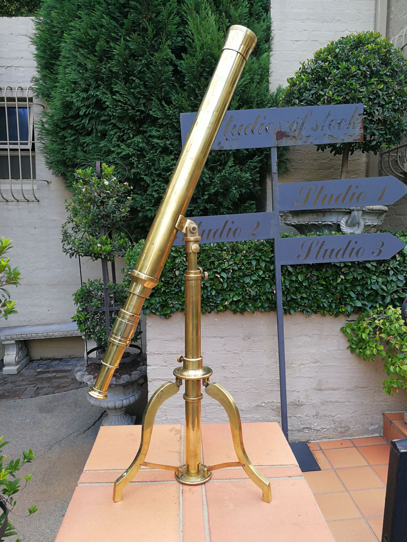 An Antique Brass Telescope On Tripod By Stanley, London - The Crown  Collection