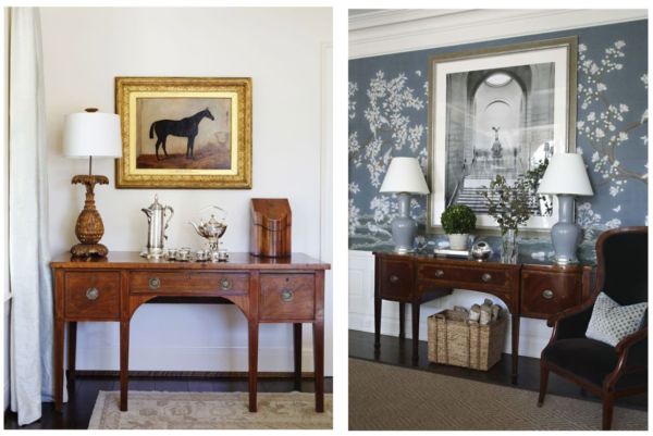 Mix antique servers, sideboards or buffets into modern spaces